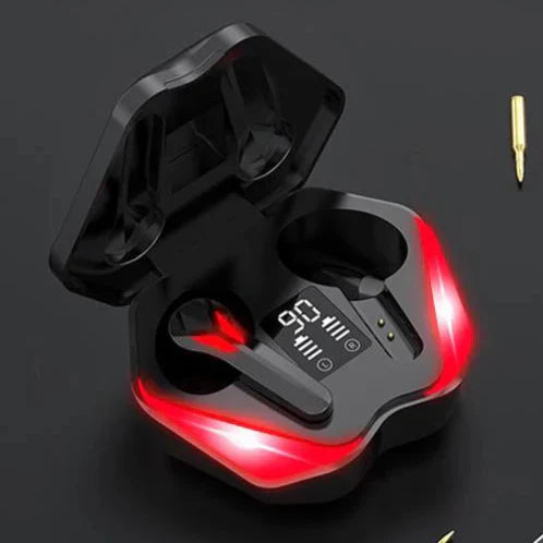 Fones sem fio, com baixa latência, cancelamento de ruído e microfone. Perfeito para música e jogos